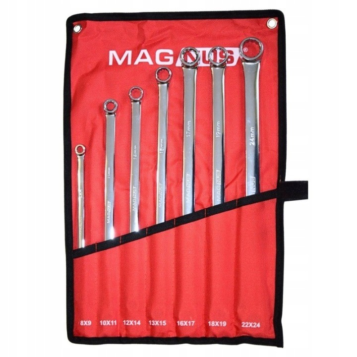 Klucze oczkowe extra długie 8–24 mm 7 szt do napinaczy i rolek długie klucze warsztatowe Magnus