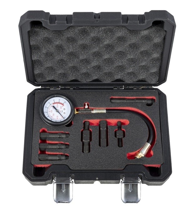 Tester kompresji sprężania benzyna 0–20 BAR miernik ciśnienia sprężania + adaptery Quatros
