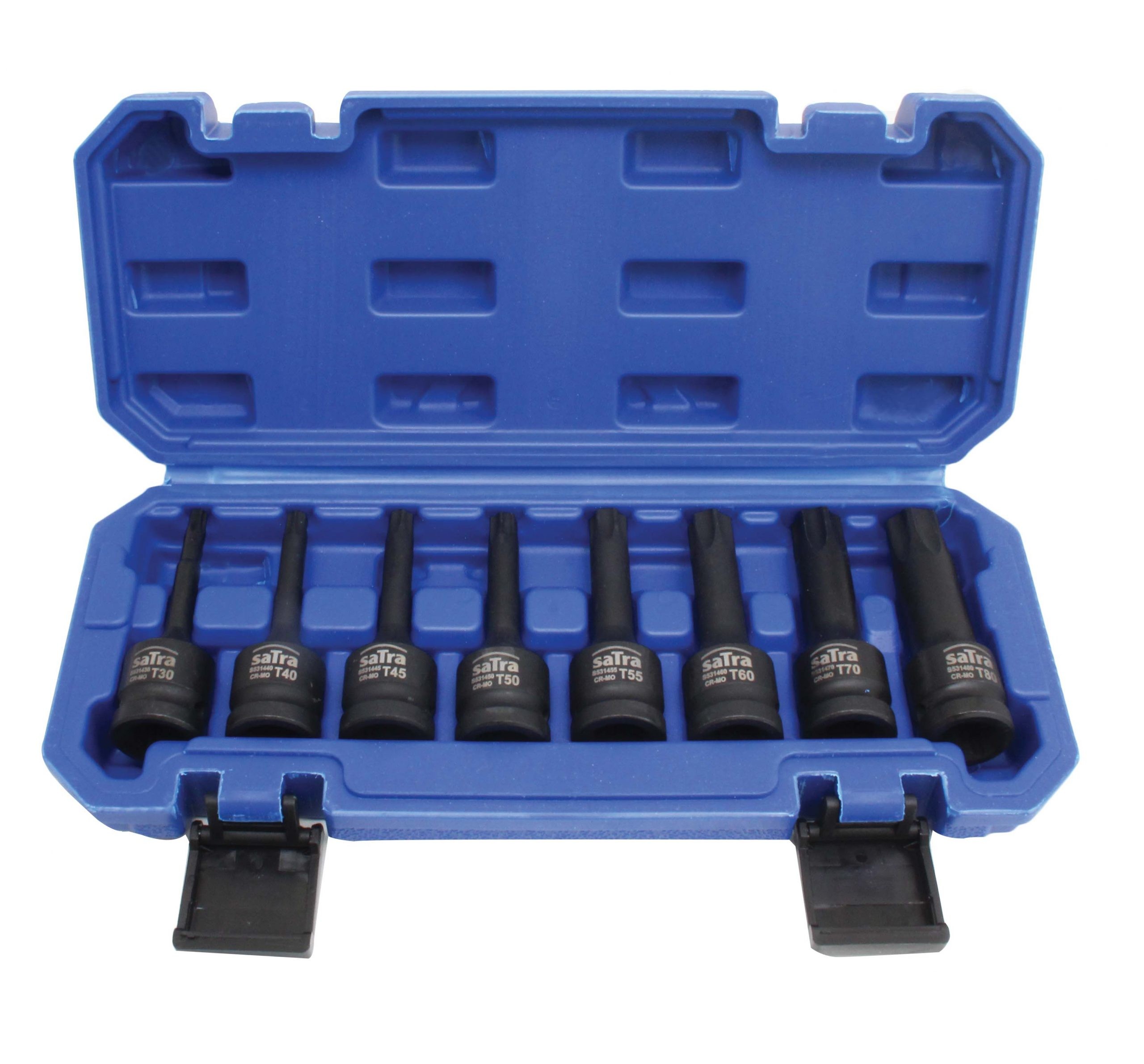 Nasadki TORX udarowe 1/2 " zestaw 8 szt bity TORX T30 - T80 Cr-Mo SATRA