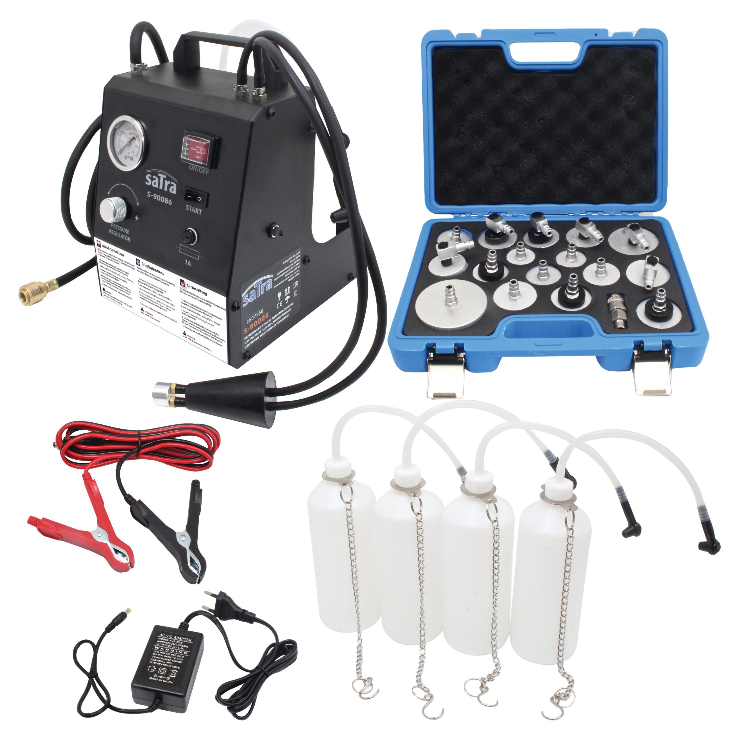 Elektryczny przyrząd urządzenie do wymiany płynu hamulcowego 12V/230V 16 adapterów Satra