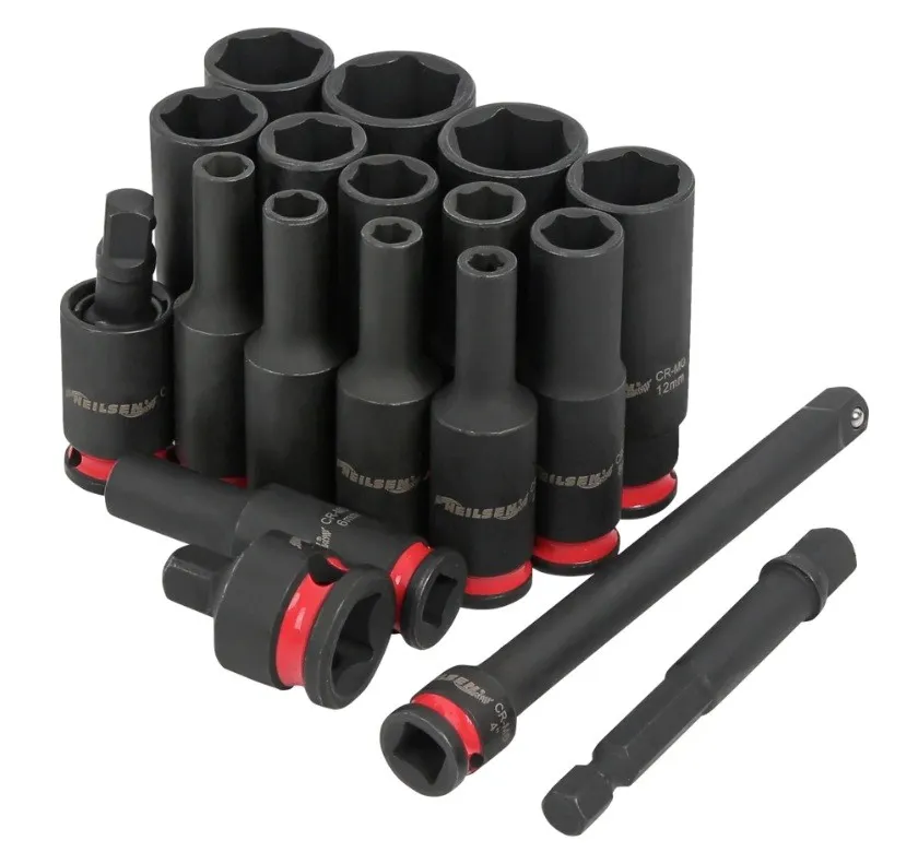 Zestaw nasadki klucze udarowe długie 1/4 " Cr-Mo 18 el. 4-15 mm Neilsen