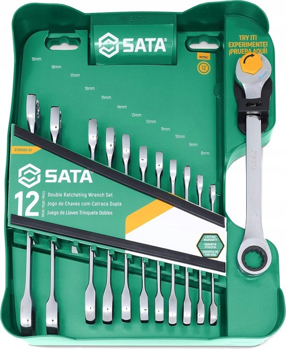 Sata klucze płasko oczkowe z podwójną grzechotką 12 1szt x-beam