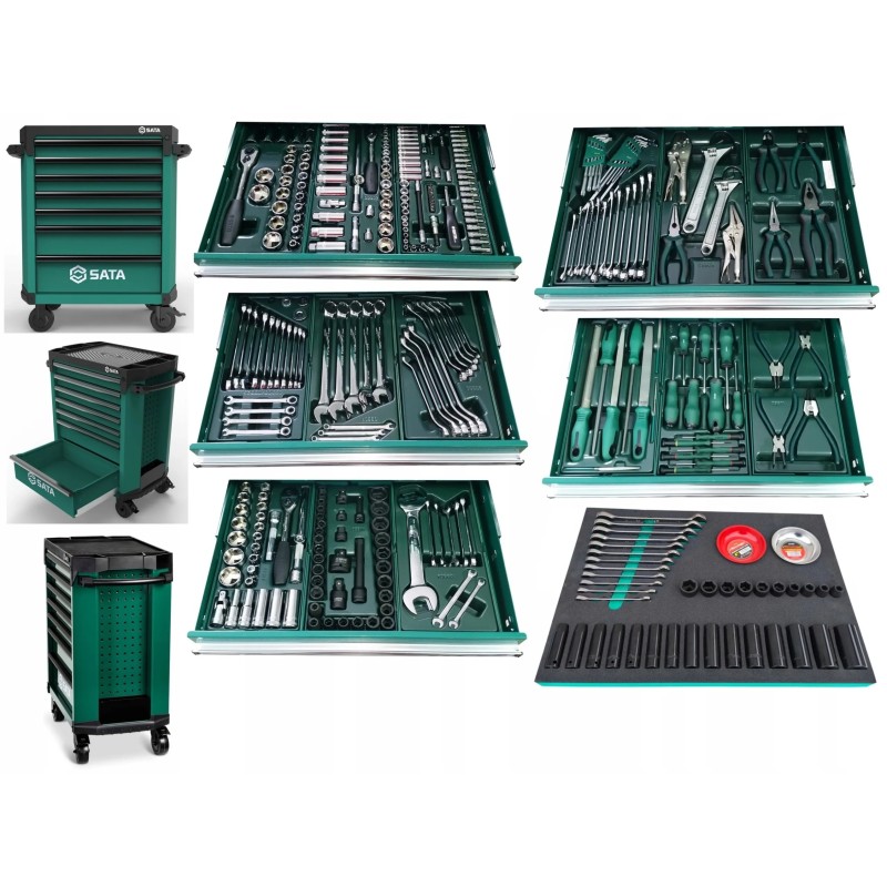 SATA Wózek narzędziowy szafka warsztatowa 7 szuflad PRO 338 el