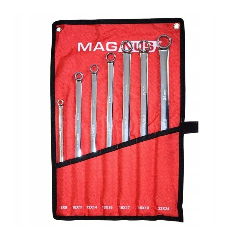 Klucze oczkowe extra długie 8–24 mm 7 szt do napinaczy i rolek długie klucze warsztatowe Magnus