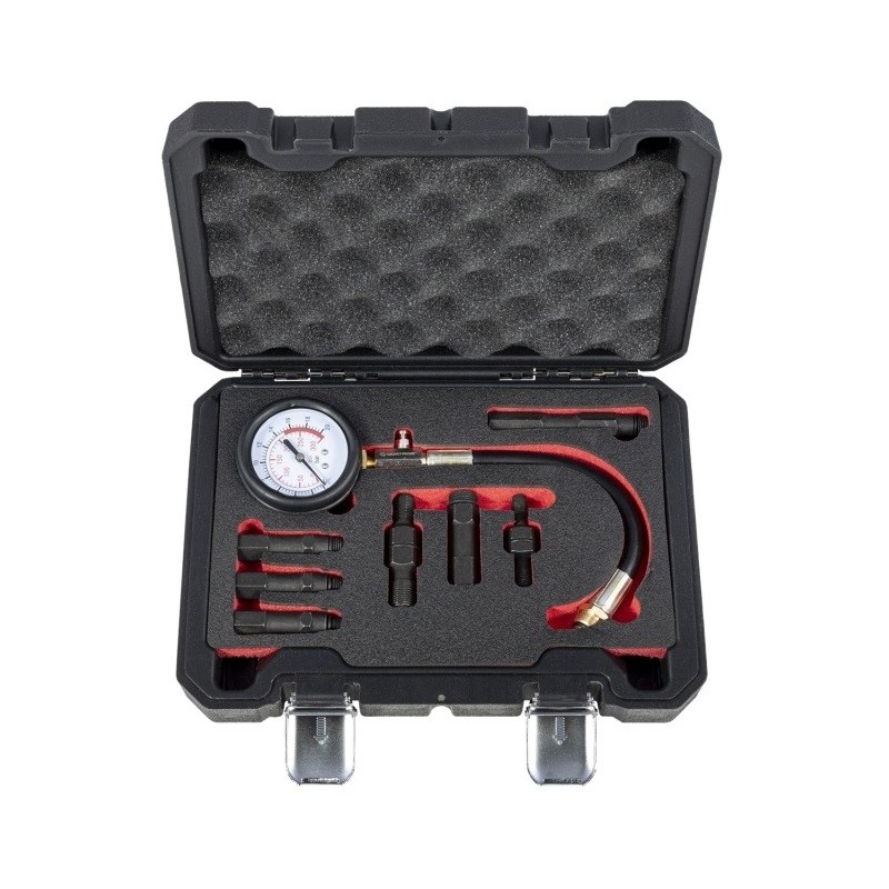Tester kompresji sprężania benzyna 0–20 BAR miernik ciśnienia sprężania + adaptery Quatros