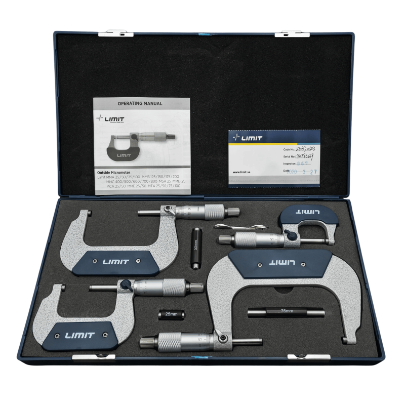 Zestaw mikrometrów 0 - 100 mm MMA mikrometry kabłąkowe 4 szt. DIN 863 Limit