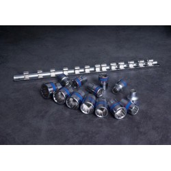 Zestaw nasadek 3/8'' 13el. krótkie 12-kąt. 7 - 19mm, chrom, szyna