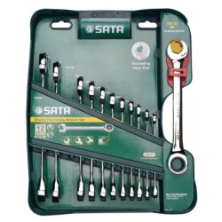 Zestaw 12 kluczy klucze płasko-oczkowe z podwójną grzechotką sata