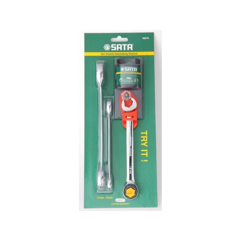 Zestaw 3 kluczy klucze płasko-oczkowe z podwójną grzechotką sata