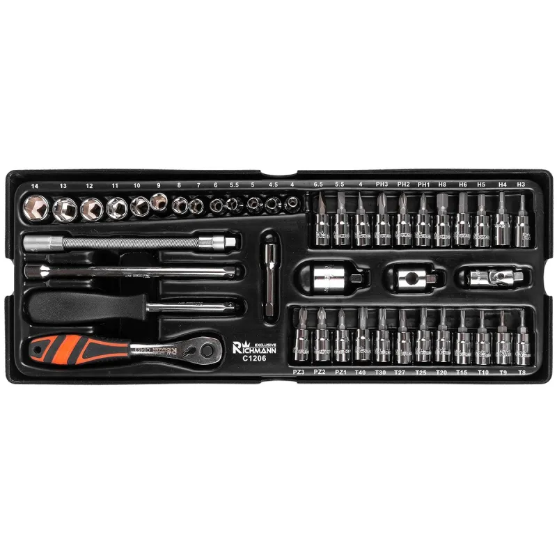 Wkład wkładka do szafki klucze nasadowe 1/4 " bity S2 kpl. 44 el. Richmann