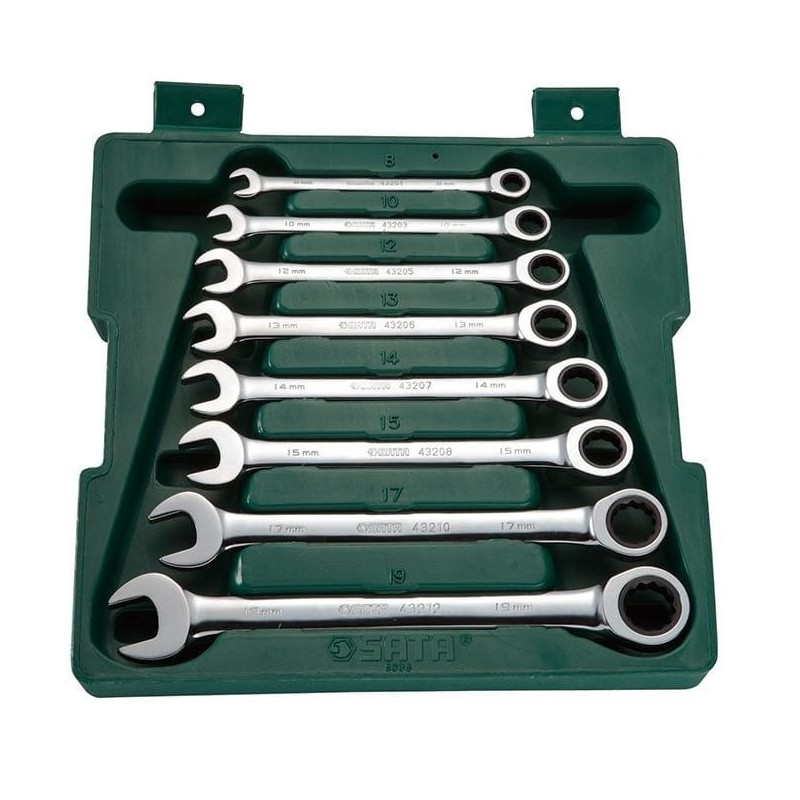 Zestaw 8 szt. kluczy klucze płasko oczkowe z grzechotką sata