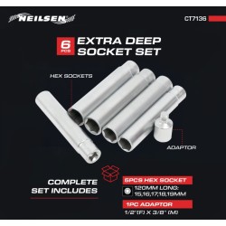 Zestaw Nasadek Nasadki klucze ekstra długie 3/8 " 6 el 15-19mm 120mm Neilsen