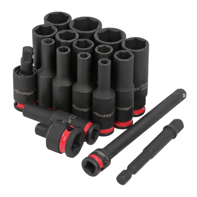 Nasadki klucze udarowe długie 1/4" Cr-Mo 18 el. 4-15mm CT7107