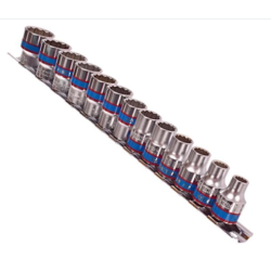 Zestaw nasadek 3/8'' 13el. krótkie 12-kąt. 7 - 19mm, chrom, szyna