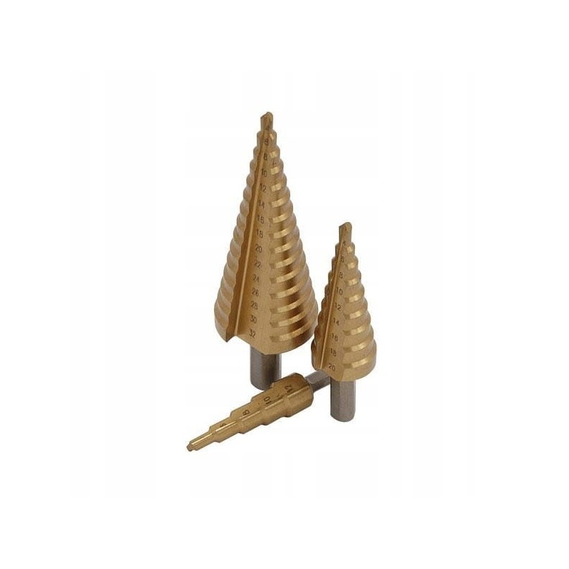 Wiertła zestaw wierteł stożkowe stopniowe tytan 4-32 3el