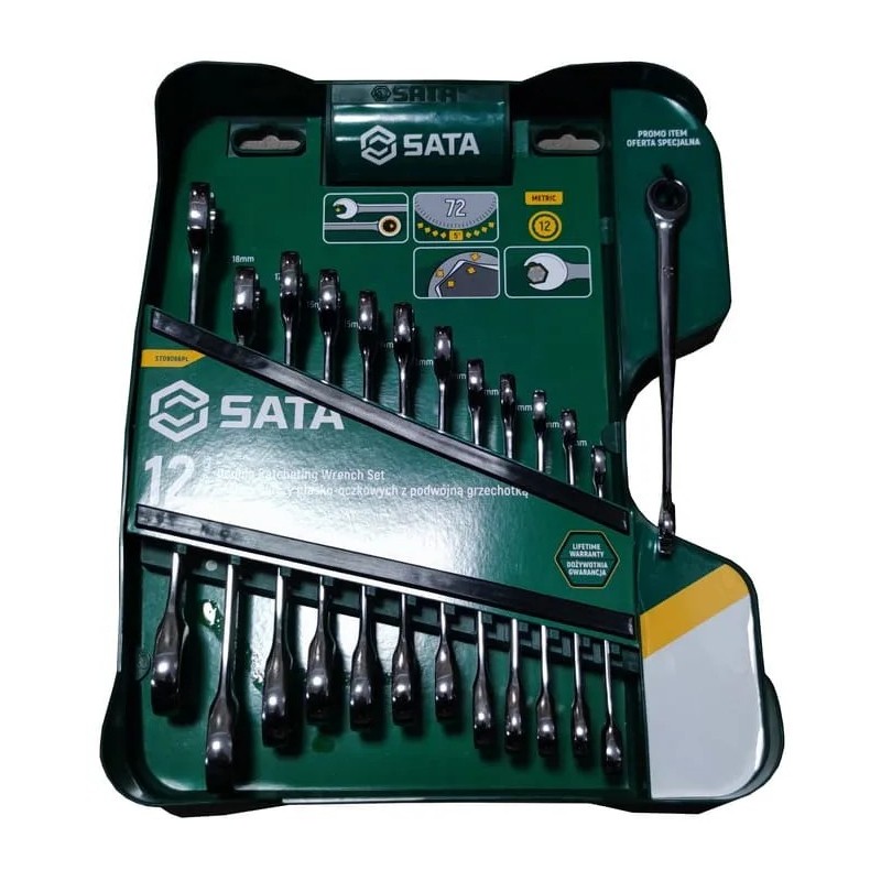 Sata klucze płasko oczkowe z podwójną grzechotką 12 1szt x-beam