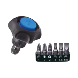 Mini grzechotka ręczna 48 zębów z uchwytem do bitów 1/4" plus zestaw bitów 6 szt