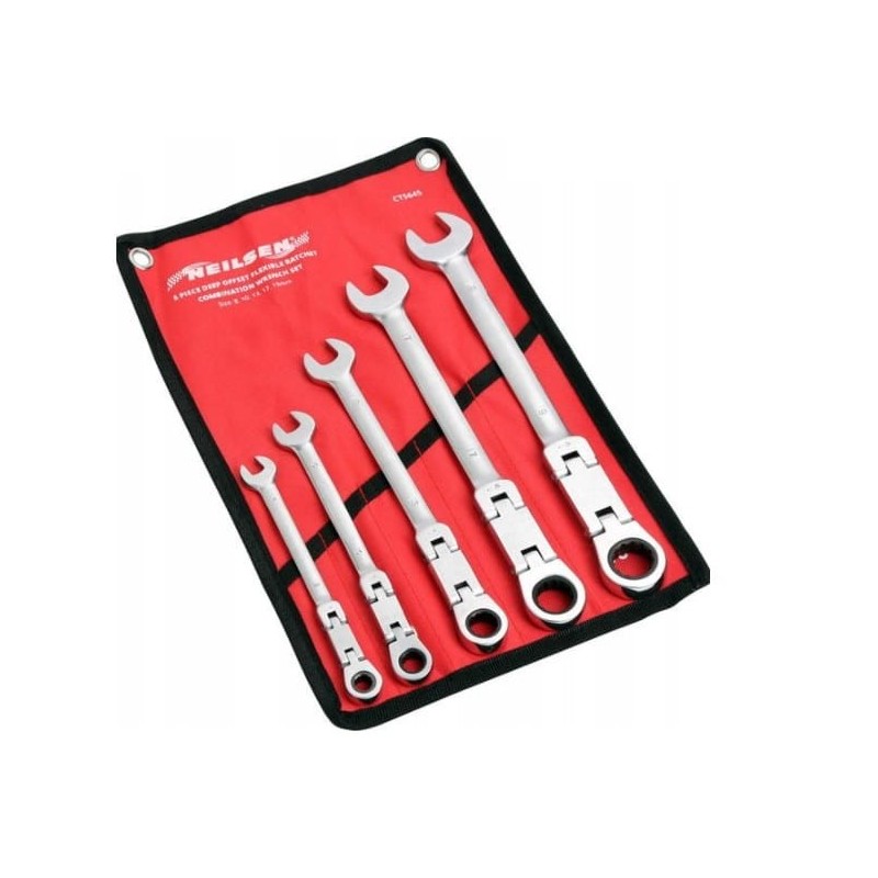 Klucze płasko oczkowe z grzechotką 8-19mm podwójny przegub