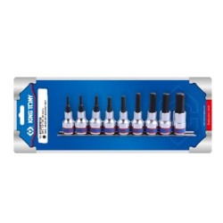 Kpl. nasadek z końcówką hex 1/2'' 9 cz. długie 4 - 17mm chrom, zestaw na szynie