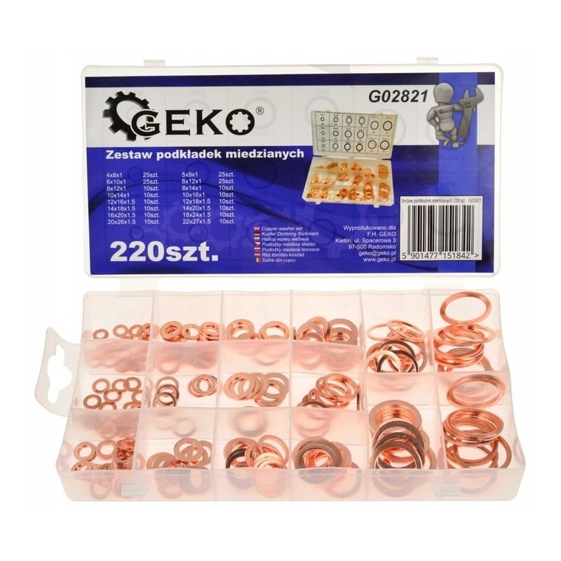 Zestaw podkładek miedzianych 220 szt