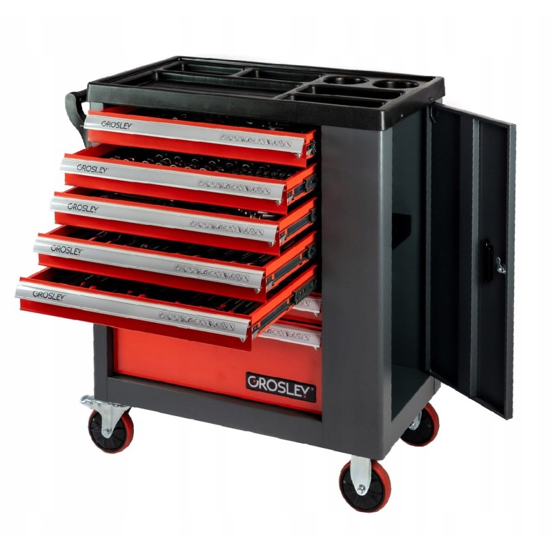 Wózek narzędziowy z zestawem 257 narzędzi (6 zestawów szufladowych