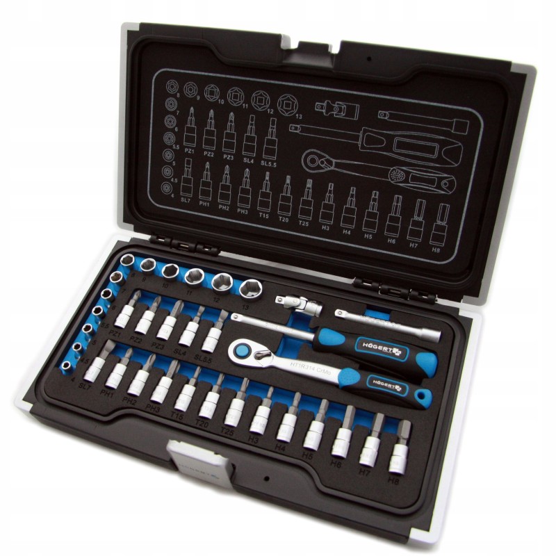 Zestaw narzędzi wkrętakowych w walizce 34el 1 4 hogert