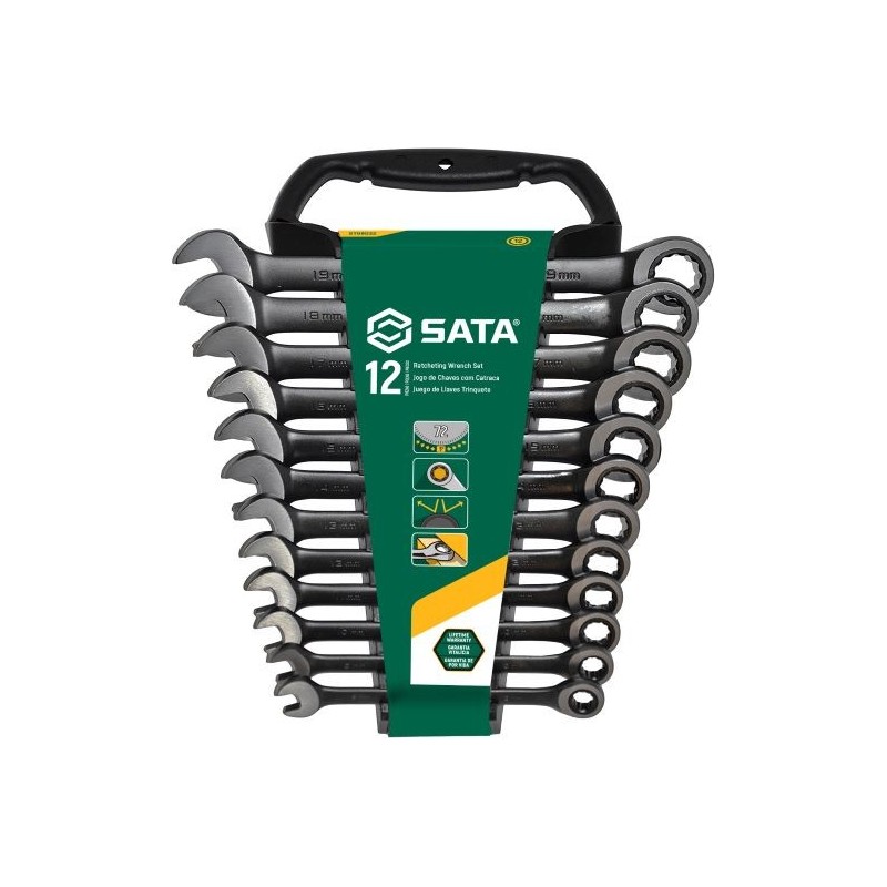 Klucze płasko oczkowe z grzechotką sata black 12 el