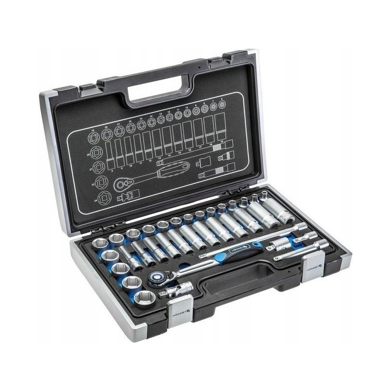 Hogert ht1r465 zestaw narzędzi nasadek 36szt. 3 8 w walizce