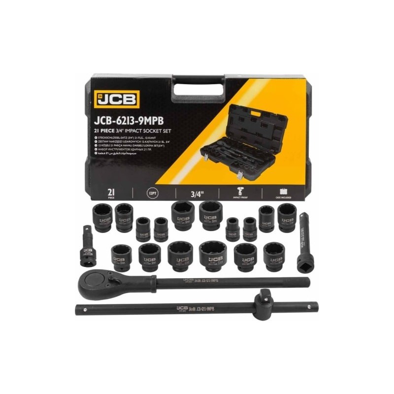 Zestaw narzędzi kluczy udarowych 3 4 (21el) (12kąt) w walizce 17-50mm