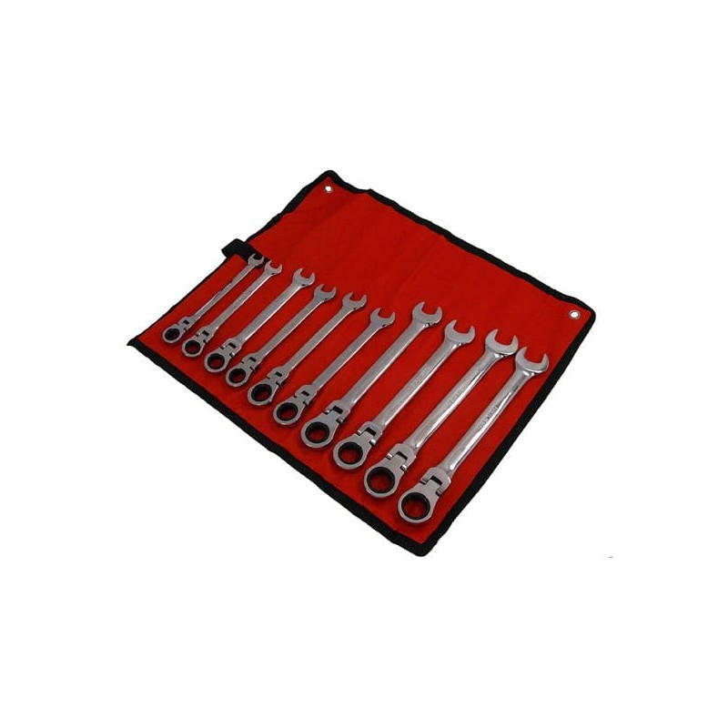 Zestaw kluczy płasko-oczkowych z grzechotką na przegubie