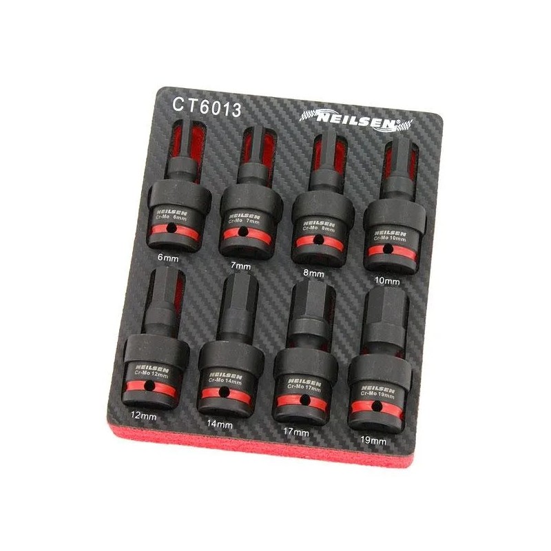 Klucze zestaw kluczy hex imbus udarowe 6-19mm długie 1 2 przegubie kulowym