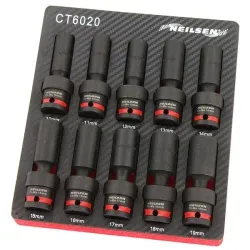 Socket spanner set 10-19mm long 1/2 ball joint