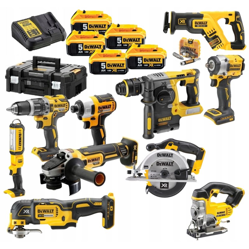 Zestaw Combo Dewalt 10 SZT Narzędzi 5x AKU 18V Ładowarka Walizka