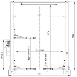 PODNOŚNIK DWUKOLUMNOWY 4T Łączony górą 760-1450MM