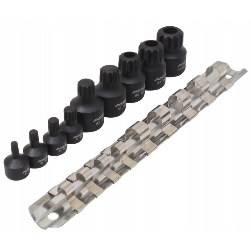 Klucze nasadki SPLINE XZN udarowe niskie 1 4 -3 8 M4-M18 zestaw 10 el.