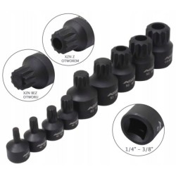 Klucze nasadki SPLINE XZN udarowe niskie 1/4 "-3/8 " M4-M18 zestaw 10 el.