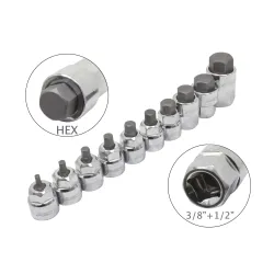 Klucze nasadki SPLINE XZN niskie 1/4 „-3/8 ” M4-M18 zestaw 10 el.