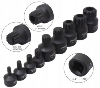 Klucze nasadki SPLINE XZN udarowe niskie 1/4 "-3/8 " M4-M18 zestaw 10 el.